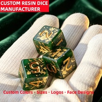 Dados de Resina Dorados Antiguos, Dados de Resina Verde Esmeralda de Primera Calidad, Esquinas Cuadradas, Juego de Dados Numéricos para Juegos de Mesa