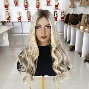 Perruques prêtes à l'emploi en cheveux européens alignés sur les cuticules, avec dentelle HD, vente en gros, personnalisées pour salons et stylistes, colorées blondes avec mèches CT14 gris <span class=keywords><strong>glace</strong></span> - Product Image 1