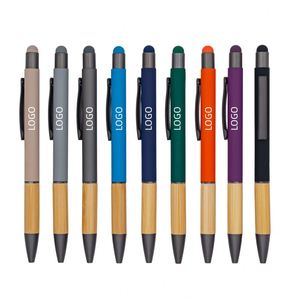 Nouveau stylo bille 2-en-1 en bambou et métal, couleurs personnalisées, logo, largeur d'écriture 1,0 mm, écran tactile, cadeau publicitaire original - Product Image 2