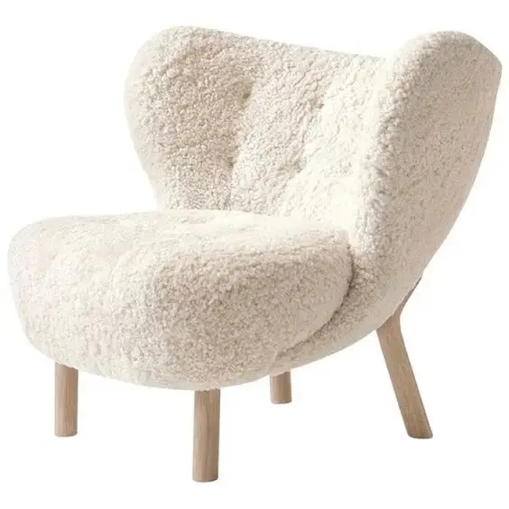 Houten Been Kleine Petra Lounge Wit Boucle Pluizige Accent Stoel Moderne Kleine Boucle Stof Teddy Amr Stoel