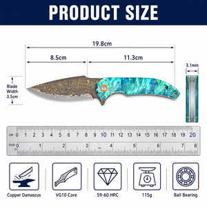 Couteau pliant en laiton <span class=keywords><strong>Damas</strong></span>, couteau de survie portable, couteau de poche multifonctionnel pour l'extérieur, outil d'urgence DM019-1 - Product Image 6