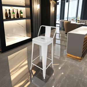 <span class=keywords><strong>Taburetes</strong></span> de Bar Modernos <span class=keywords><strong>con</strong></span> Estructura de Hierro y Cojín de Madera de Olmo, <span class=keywords><strong>Respaldo</strong></span> Medio, Sillas Altas Negras para Sala de Estar o Taller - Product Image 5