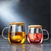 Tasses à thé en verre 300ml / 500ml avec passoire et couvercle en bambou Tasses à thé en verre résistant à la chaleur pour feuilles mobiles