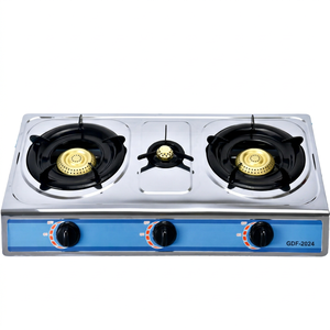 Table de cuisson à gaz 3 brûleurs, allumage électrique, acier inoxydable, commande par bouton, portable, sans prise requise, usage hôtelier et domestique - Product Image 1