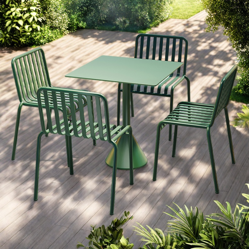 Green-one table and 4 chairs-square table (without armrests)