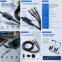 Câble de charge rapide 3-en-1 USB-A vers Type-C et Micro USB 8 broches avec écran LCD 60W, tressé en nylon, multi-connecteurs, vente en gros OEM