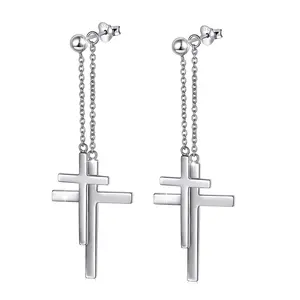 Minimalista de plata de moda 925 pendiente de joyería de plata de la Cruz de diamantes de imitación Cruz cadena colgante pendiente de las mujeres