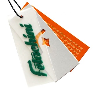 Logotipo personalizado de fábrica, reciclable con cuerdas, pasadores de seguridad, papel troquelado de silicona de PVC transparente, etiquetas colgantes impresas para ropa - Product Image 1