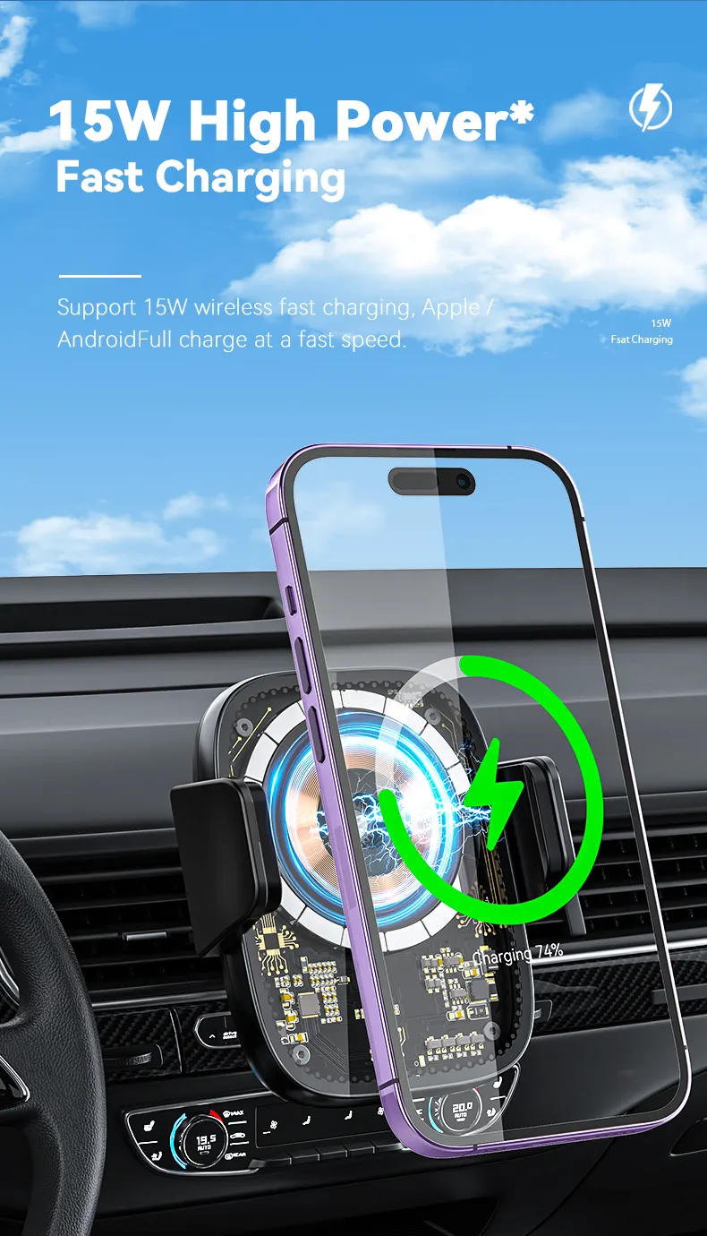 2023 Latest Car Wireless Charger Phone Holder 15w Automatically Open Transparent Type C New Technology Charger Stand