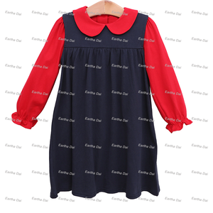 Baby Clothes Girls Red Scallop Jumper Cotton Monogram Peter Pan Collar Shirts Fashion Christmas Kids Girls Party <strong>Dress</strong> - Product Image 2