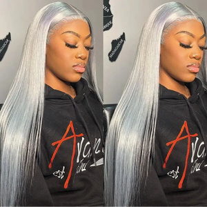 Perruques gris argenté Perruque de cheveux humains Lace Front brésilienne droite vierge cheveux gris sans colle 13X4 HD Transparent Lace Frontal Wigs - Product Image 4