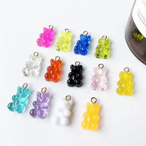 Beruang Liontin Resin Terbuat dari Permen Warna Emas Kait Gummy Bear Pesona untuk Perhiasan SP Terlaris DIY Hadiah Akrilik Mode Teddy Bear