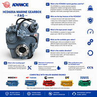 Boîte de vitesses marine hélicoïdale Advance HCD600A 1380HP 2100RPM, réducteur robuste pour bateau, rapport 4.18-5.71, en acier inoxydable, pour remorqueurs et bateaux de pêche