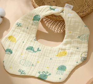 ผ้าเช็ดน้ำลายผ้าฝ้ายมัสลินแบบ100% มีกระดุมปิดแบบใช้แล้วทิ้งพิมพ์ลาย OEM สำหรับฟันงอกป้อนอาหารเด็ก - Product Image 6