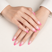 Lot de 32 faux ongles à presser en amande, dégradé rose vif laiteux, en ABS durable, pour nail art DIY des doigts