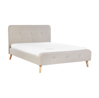 Meubles de chambre à coucher, cadre de lit capitonné beige avec tête de lit et pied de lit hauts, tête de lit capitonnée, base de lit en tissu lin