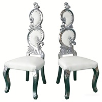 Chaise de banquet de luxe durable en argent sculpté à dossier haut moderne pour salle à manger commerciale, siège en cuir blanc, mariée et marié, hôtel, banquet/événement