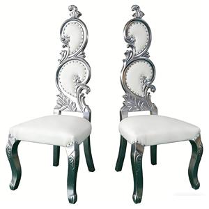 Sedia da Pranzo Moderna di Lusso con Schienale Alto Intagliato in Argento, Seduta in Pelle Bianca per Sposi, Hotel, Banchetti/Eventi - Product Image 1