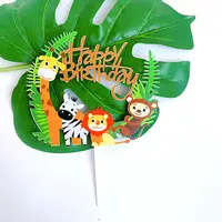 Atacado Happy Birthday Cake Toppers Safari Zoo Animal Da Selva Do Partido chapéus de Coco Do Bolo Do Chuveiro do Bebê Menino Animais Da Selva Do Bolo Topper