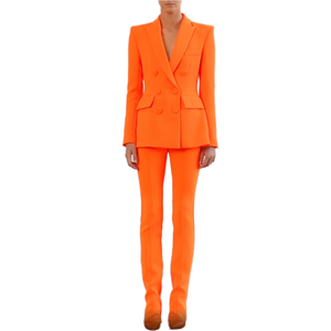 Nuova moda <span class=keywords><strong>donna</strong></span> giacca smoking arancione <span class=keywords><strong>pantaloni</strong></span> giacca per abiti Skinny Fit tessuto tinta unita pizzo pizzo modello per l'autunno - Product Image 1