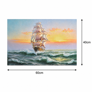 Dipinto a Olio 60x40cm di Nave a Vela Dipinto a Mano su <span class=keywords><strong>Tela</strong></span> di Cotone e Lino, Paesaggio Marino al Tramonto, Decorazione Murale per Casa e Hotel - Product Image 2