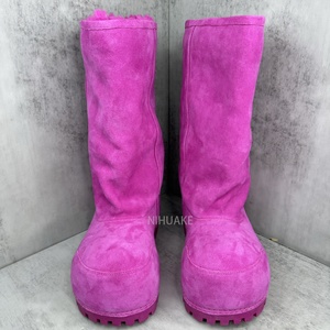 Sepatu bot Suede ekstra Bundar untuk pria wanita, sepatu bot salju tinggi dengan bulu Alaska warna merah muda kualitas terbaik ekstra besar - Product Image 4