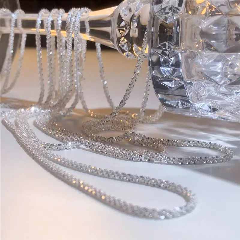Cadena de cuerda trenzada de plata de ley 2021, joyería de lujo brillante, collar de cadena de tenis con brillo delicado, 925