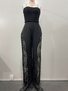 Women's New Lace <b>Back</b> <b>Tie</b> Breasted Wide Leg Pants Casual Sexy 2 Piece Set Fashion - Product Image 5