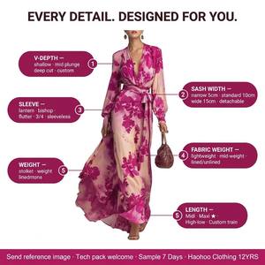 <span class=keywords><strong>Abito</strong></span> <span class=keywords><strong>Lungo</strong></span> Maxi da Donna con Stampa Floreale Personalizzata in Chiffon, Scollo <span class=keywords><strong>a</strong></span> V Profondo, Annodabile, Maniche Lunghe <span class=keywords><strong>a</strong></span> <span class=keywords><strong>Palloncino</strong></span> - Produttore OEM all'Ingrosso - Product Image 5