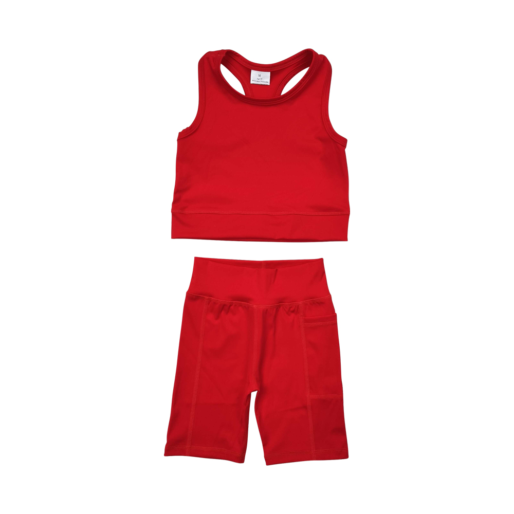 GSSO1519 New RTS High Quality Toddler Clothes Pure Red Vest and Shorts Little Girl Outfit Athletic Yoga Bulk 2025 Summer Clothes