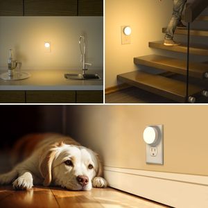 Smart <b>Light</b> <b>Sensor</b> Night <b>Light</b> <b>Plug</b> <b>in</b> Mini Round LED Wall Lamp 2700K Warm White for Bedroom Bathroom Hallway Stairs - Product Image 4