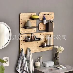 Wooden Wall Mounted Pegboard Storage Rack 4 Layers Adjustable Office Organizer Nordic Style <b>Shelf</b> For Home Kitchen <b>Bedroom</b> - Product Image 2
