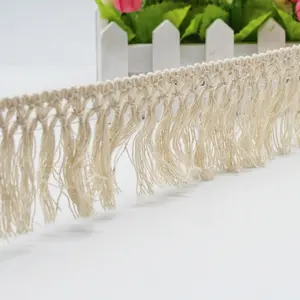 Commercio all'ingrosso 7cm beige annodato cotone nappa frangia trim per tappeti abiti