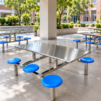 Ensemble de table et chaises intégrées en acier inoxydable pour cantine scolaire, 6 places, sièges fixes, table et chaises pour cantine scolaire