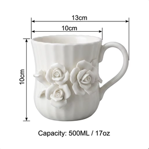 Taza de Cerámica <span class=keywords><strong>con</strong></span> Diseño de Rosa 3D Hecha a Mano, 500 ml, Gran Capacidad, Estilo Vintage, Color Marfil, para Regalos y Decoración del Hogar, Personalizable OEM - Product Image 4