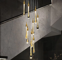 Lustre moderne en cristal, lustre en forme de goutte de pluie, luminaire suspendu pour duplex, salle à manger, éclairage suspendu LED, lustre pour escalier