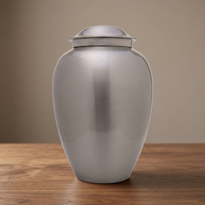 Urne funéraire en aluminium argenté, vase commémoratif en métal pour cendres, urne ronde personnalisée pour commémoration - Artisanat indien - Product Image 3