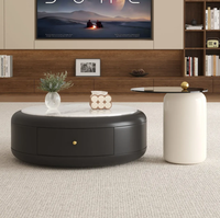 Meuble TV et Table Basse Combinés Durables et Mobiles, Style Moderne de Luxe, en Bois et Plateau en Marbre, pour Salon et Appartement Compact, avec Rangement