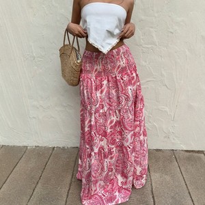 Vestido Largo de Primavera con Estampado Bohemio, Estilo Europeo Americano, Cintura Alta, Estilo Vacacional, <span class=keywords><strong>Falda</strong></span> Elegante en <span class=keywords><strong>Capas</strong></span>, Corte en A - Product Image 3