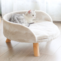 Chat à la mode maison chaude quatre saisons en peluche lit de chat rond lit universel en bois confortable lit d'arbre à chat