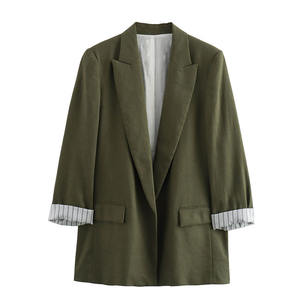 Blazer décontracté pour <span class=keywords><strong>femme</strong></span> RNSHANGER, uni, <span class=keywords><strong>col</strong></span> cranté, manches longues retroussables, chic, pour le bureau, pour les femmes d'affaires - Product Image 2