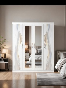 Armario Metálico LONGXI <span class=keywords><strong>de</strong></span> 4 Puertas Abatibles con Barra para Colgar Ropa, Diseño <span class=keywords><strong>de</strong></span> Armario para Almacenamiento en el Dormitorio - Product Image 4