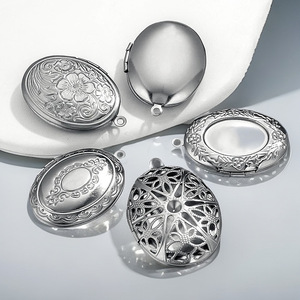 กล่องใส่รูปทรงรีชุบเงินสแตนเลส ดีไซน์สวยงามไม่ซ้ำใคร ขนาดเล็ก ทำมือ สำหรับทำจี้สร้อยคอ ของขวัญ - Product Image 1