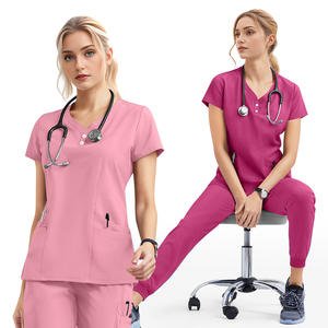 Conjunto de Dos Piezas de Uniforme Médico para Hospital, con Logotipo Personalizado, Elástico, para Enfermeras, Doctoras y Personal Médico - Product Image 1