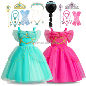 Clásico jazmín Elsa Anna Blancanieves azul princesa vestido mangas abullonadas para niñas <span class=keywords><strong>Anime</strong></span> <span class=keywords><strong>Aladdin</strong></span> árabe Cosplay disfraz elegante - Product Image 6