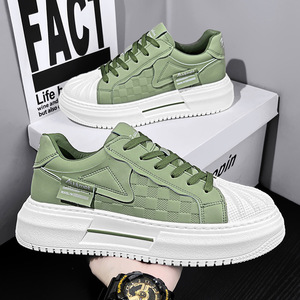 Sepatu Sneakers Putih Model Shell-toe Pria dengan Sol Peninggi Badan, Gaya Baru Musim Semi, Bagian Atas Kulit Sintetis, Penutupan Tali