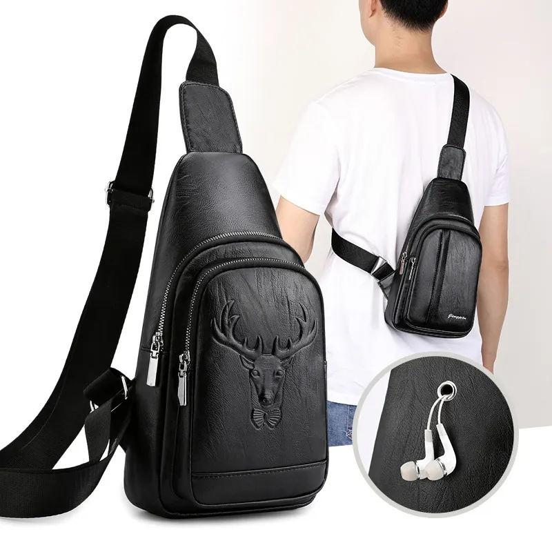 Trendy Black Leather Belt Bag Crocodile Grain Travel Mens Sling Bags Crossbody