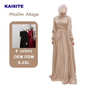 Factory Dubai Turkey Arab Oman Elegant Polyester Dress For Women Muslim Solid Color Islamic Maxi Clothing Muslim Dresses Abaya