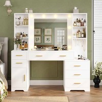 Table de toilette moderne en bois avec miroir éclairé rotatif, armoire à maquillage pliable pour chambre de filles, salle de bain, best-seller sur le net