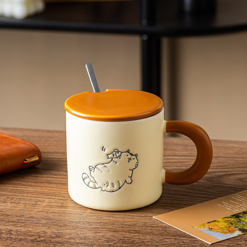 gluttonous cat(cup with lid and spoon)